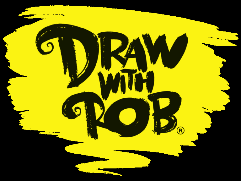 Black text on a yellow background Text reads: Draw with Rob